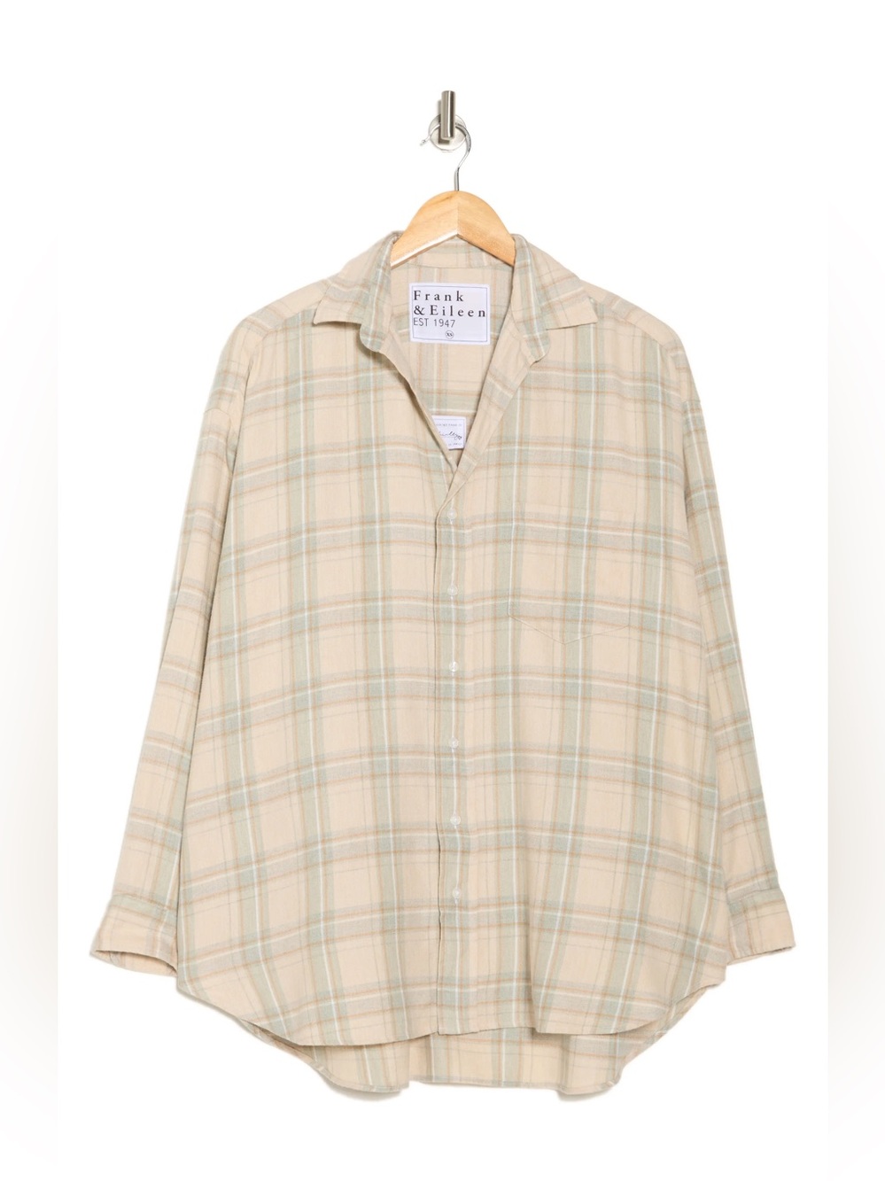 Frank & Eileen Shirley Shirt Women Size S Green Plaid Button Up Oversized Cotton
